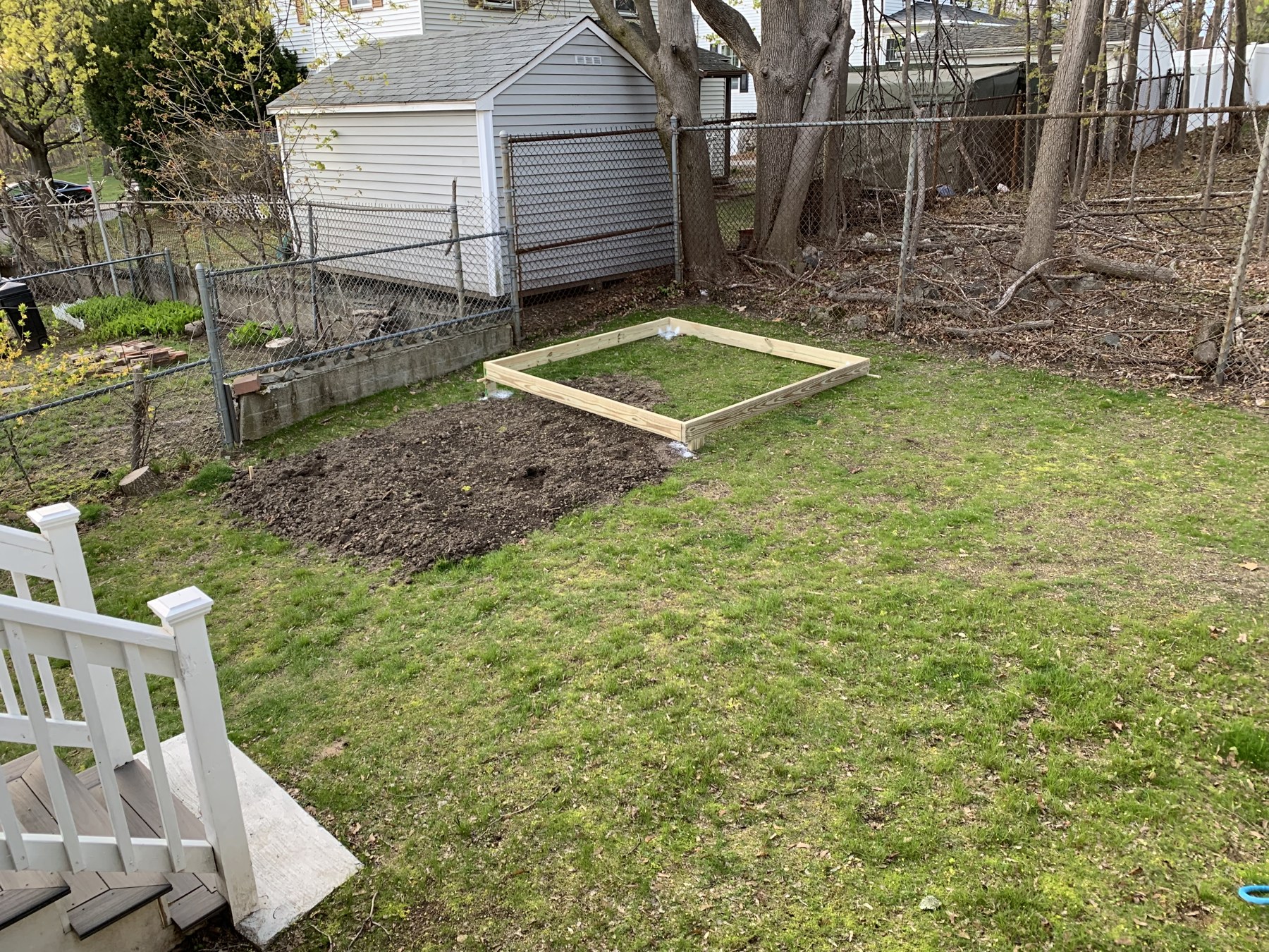 Timber perimeter laid out in the backyard before construction